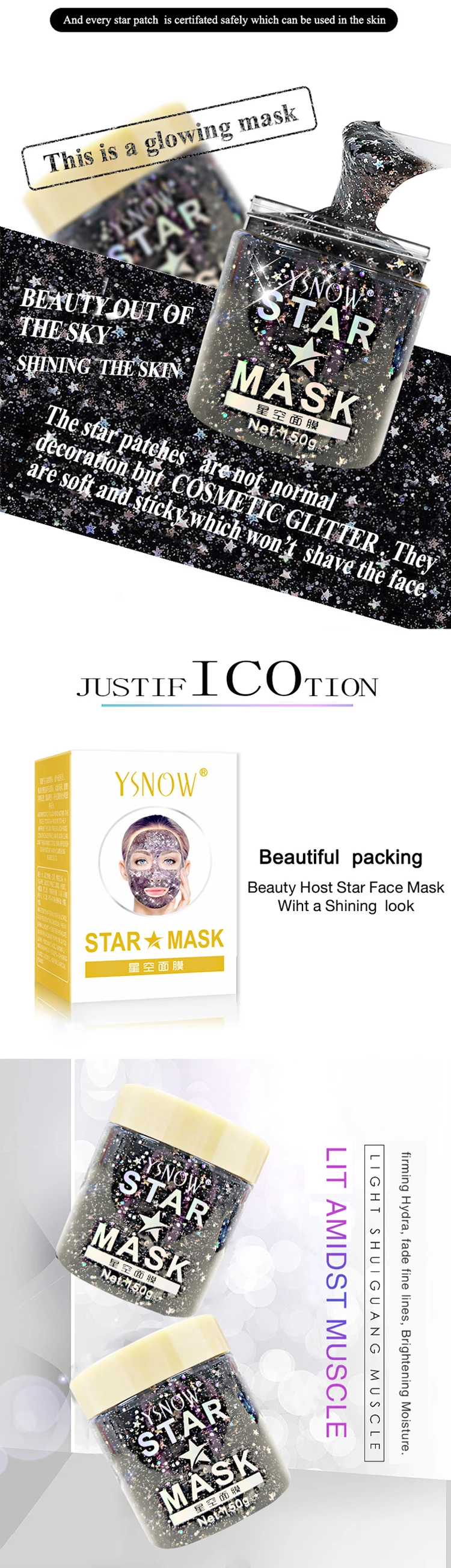 Firming Moisturizer Deep Cleaning Face Glitter Star Peel-off mask