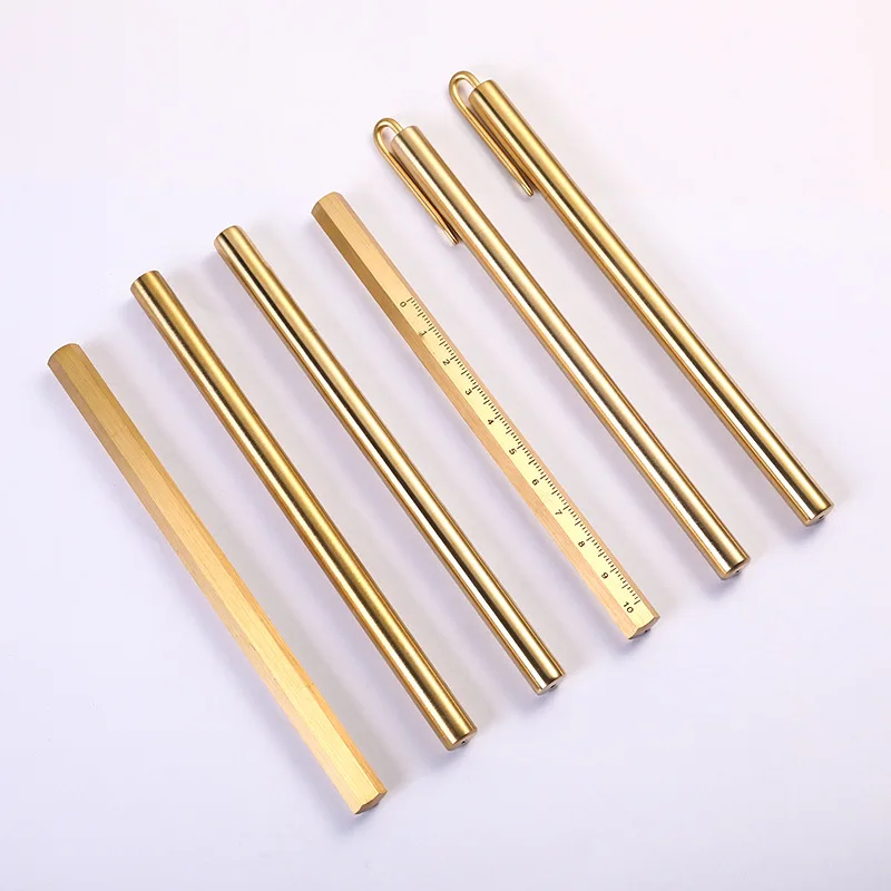 BECORA Six-Edge Solid Brass Pen, Luxury Writing Tool Pocket Pen Ballpoint Signature Pen for Business Gift, Family and Friend
