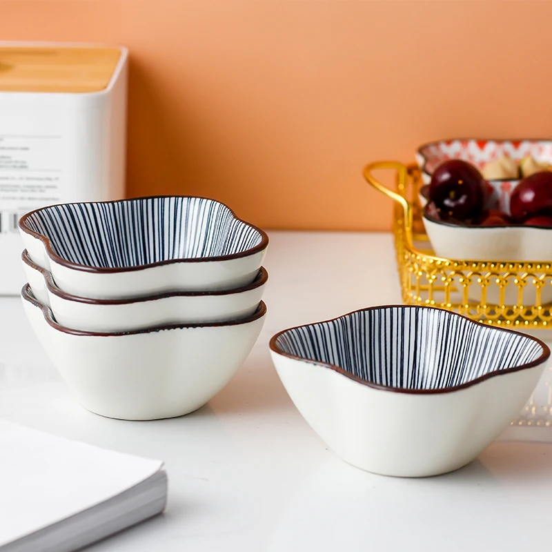 Food Storage 3Pcs Ceramic Bowls Serving Snack Tray Dish Plate Dessert Set With New Metal Handles Design