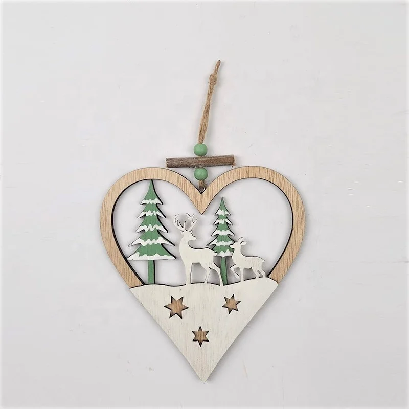 Custom Wood To Decor Wholesale New Green Funny Christmas Crafts Decoration Ornaments Wood Hanging Crafts