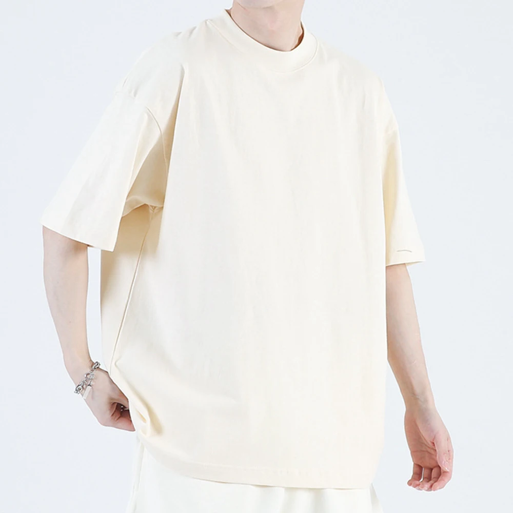 High Quality 250gsm Oversized Men Streetwear Tshirt Wholesale 100% Cotton Blanks Thick Collar T Shirt
