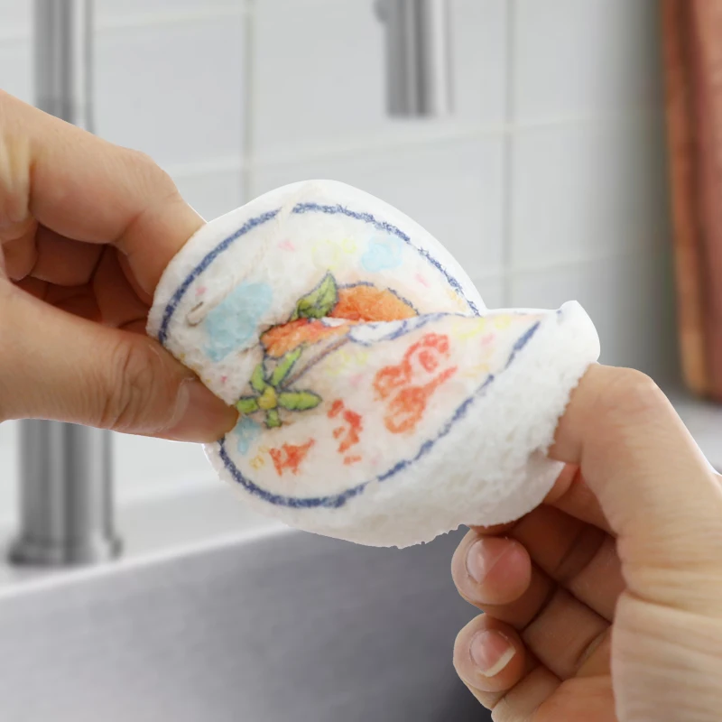INS Creative Kitchen Dish Bowl Cleaning Sponge Brush Custom Compressed Natural Wood Pulp Cotton Cellulose Sponge