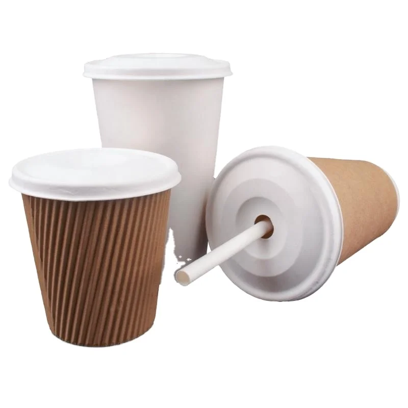 Dsechable bagasse coffee paper cup with biodegradable lids y dome