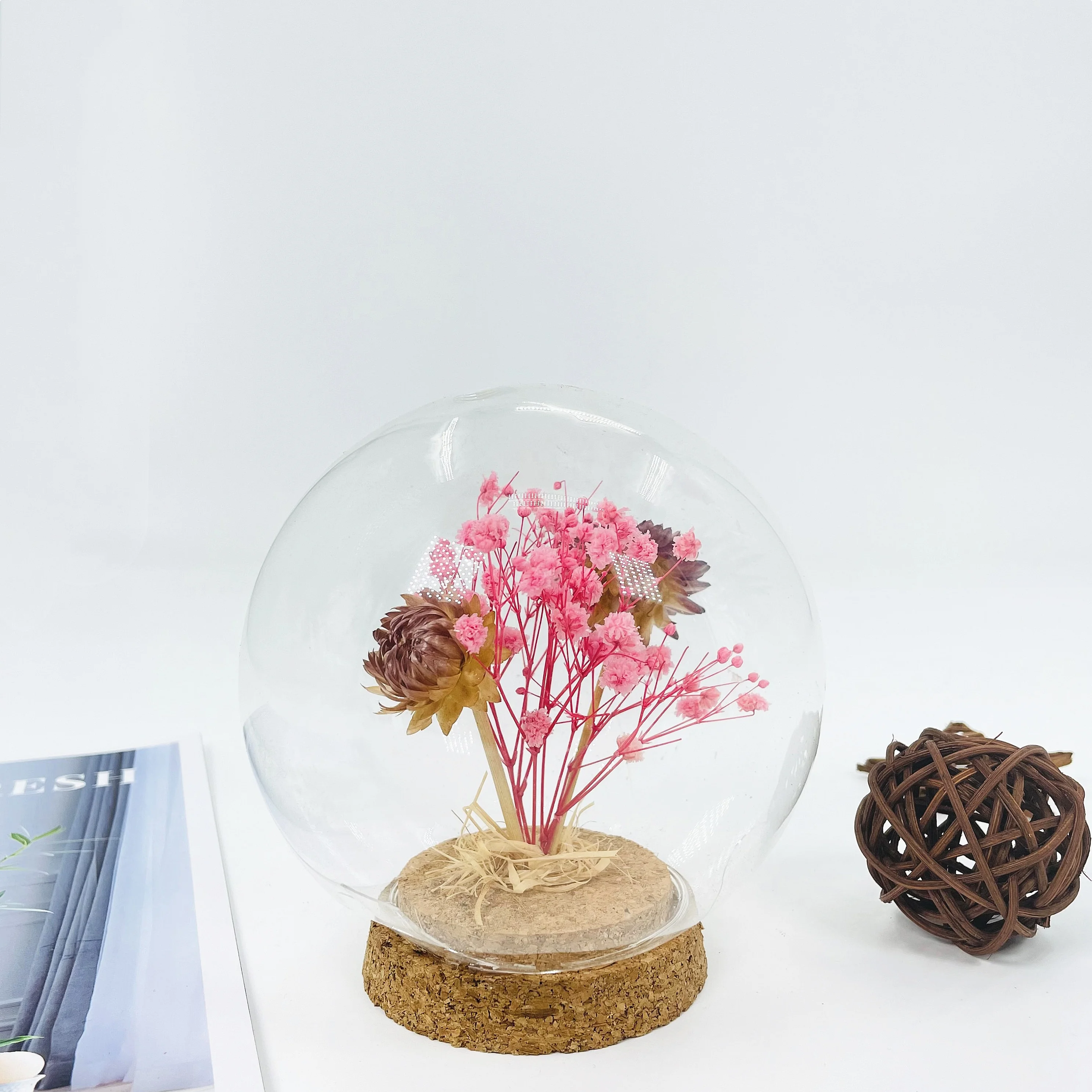 Лидер продаж, стеклянный шар на пробковой основе с высушенными цветами для украшения дома