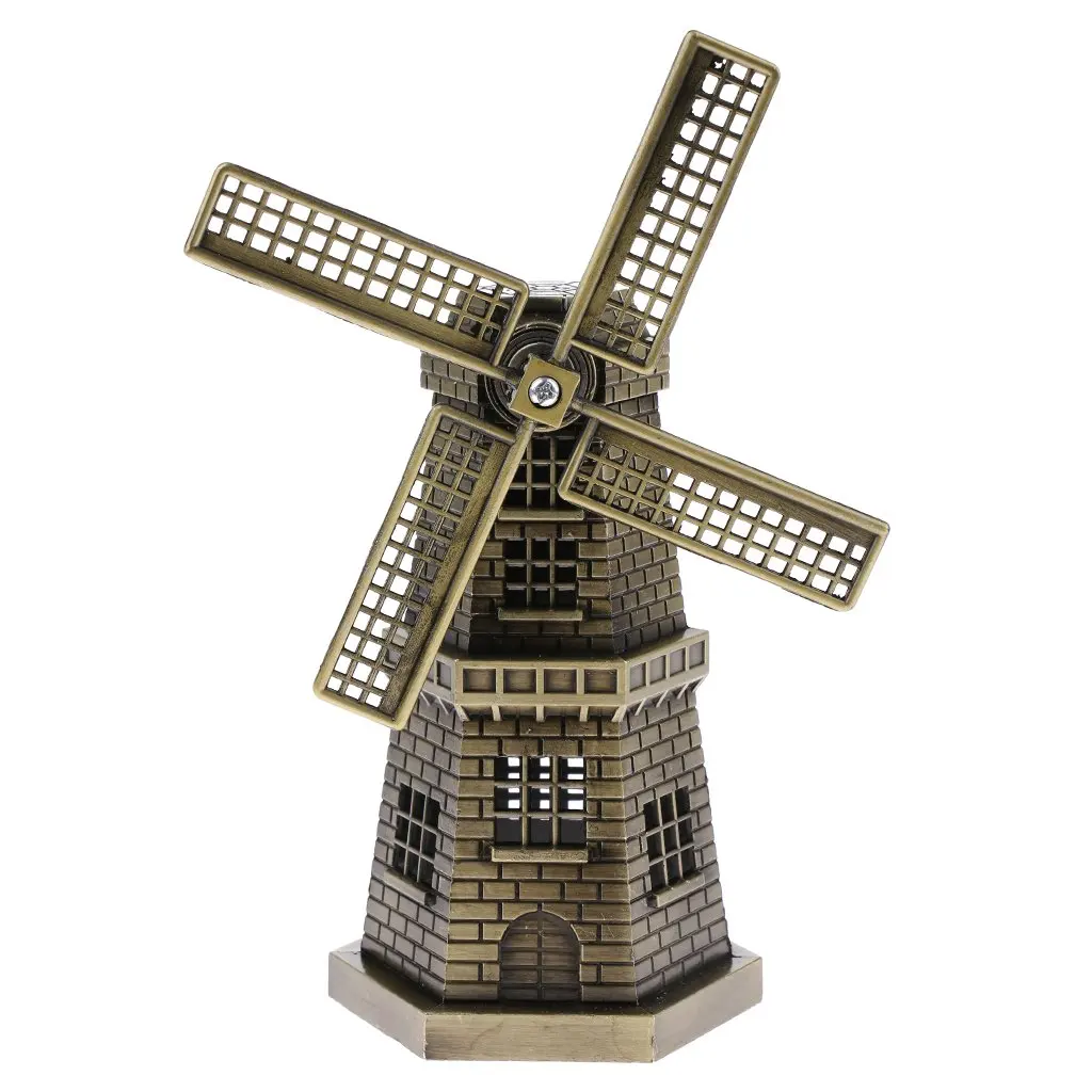 18cm(7 Inch) Antique Bronze Dutch Windmill Model Metal Figurine Furnishing Article Holland Windmill Home Decor Ornament