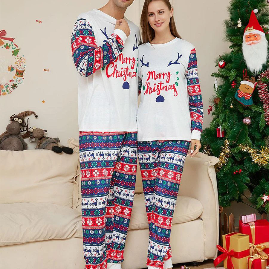 Family Christmas Pajamas Set Fashion Print Father Mother Kids Dog Family Matching Clothes Outfits Family Sleepwear