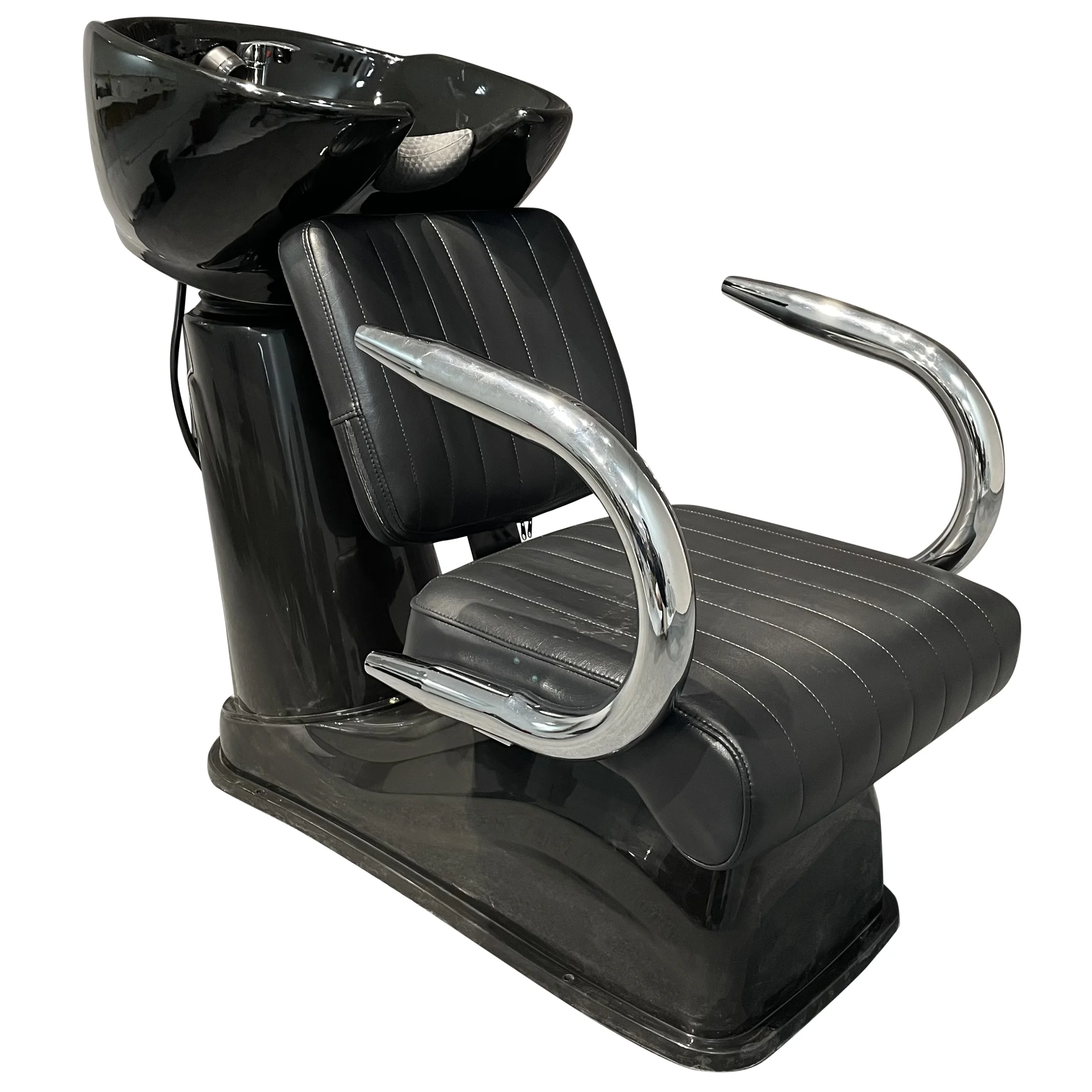 China Supplier Salon Shampoo Bed Chair with Black Ceramic Bowl for Barber Shop and Beauty Salon Made of Wood and PU