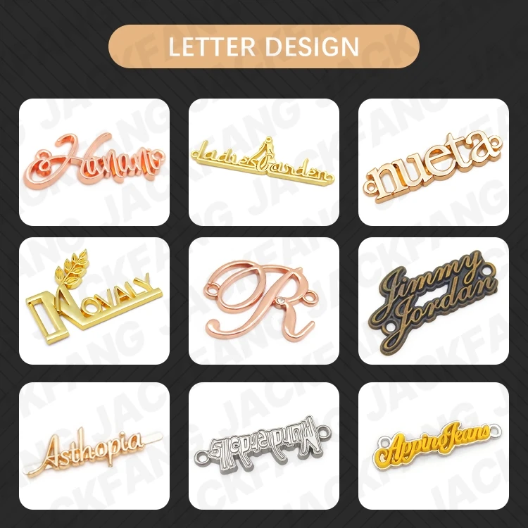 Garment bag handbag clothing design clothes custom embossed brand logo tag jeans zinc alloy metal label for clothing clothes