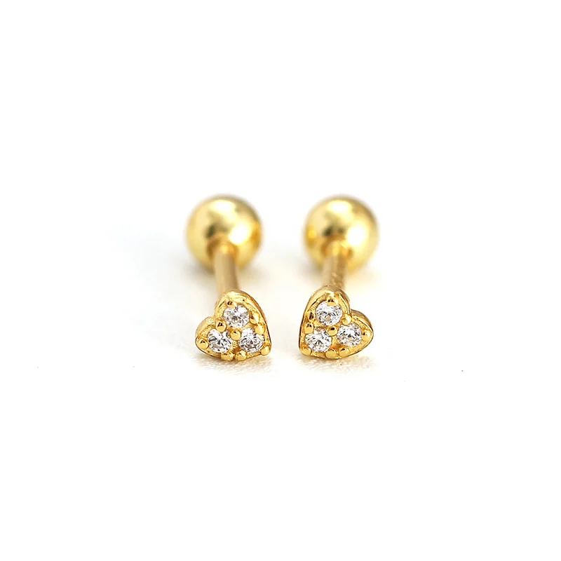 KR S925 Silver Ear Studs Korean Edition Sweet and Fresh Diamond Heart Earrings Puncturing Screws Earrings Earrings