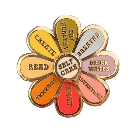 Wholesale Flower Self Care Shiny Gold Metal Soft Hard Enamel Color Wheel Spinning Spinner Lapel Pin Badge Custom Enamel Pin