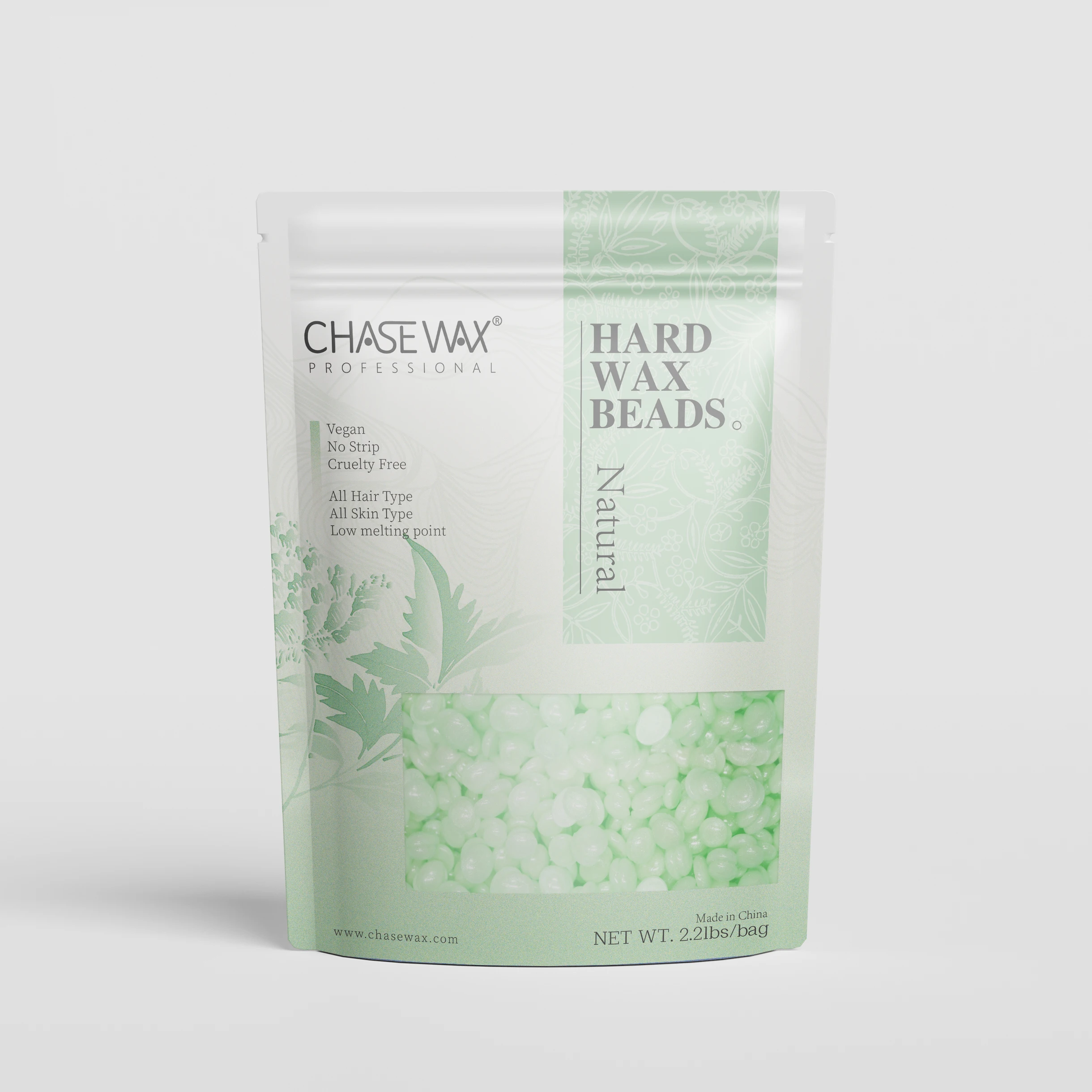 Chase Wax 1000g Crystal Green Vegan Depilatory  Rosin Free Hard Wax Beads For Waxing