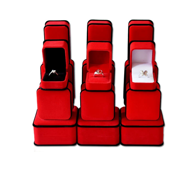 Luxury Fashionable Customized Small Engagement Packaging Pink Ring Velvet Travel Jewelry Red Coffret Jewelry Sliding Boxes Set