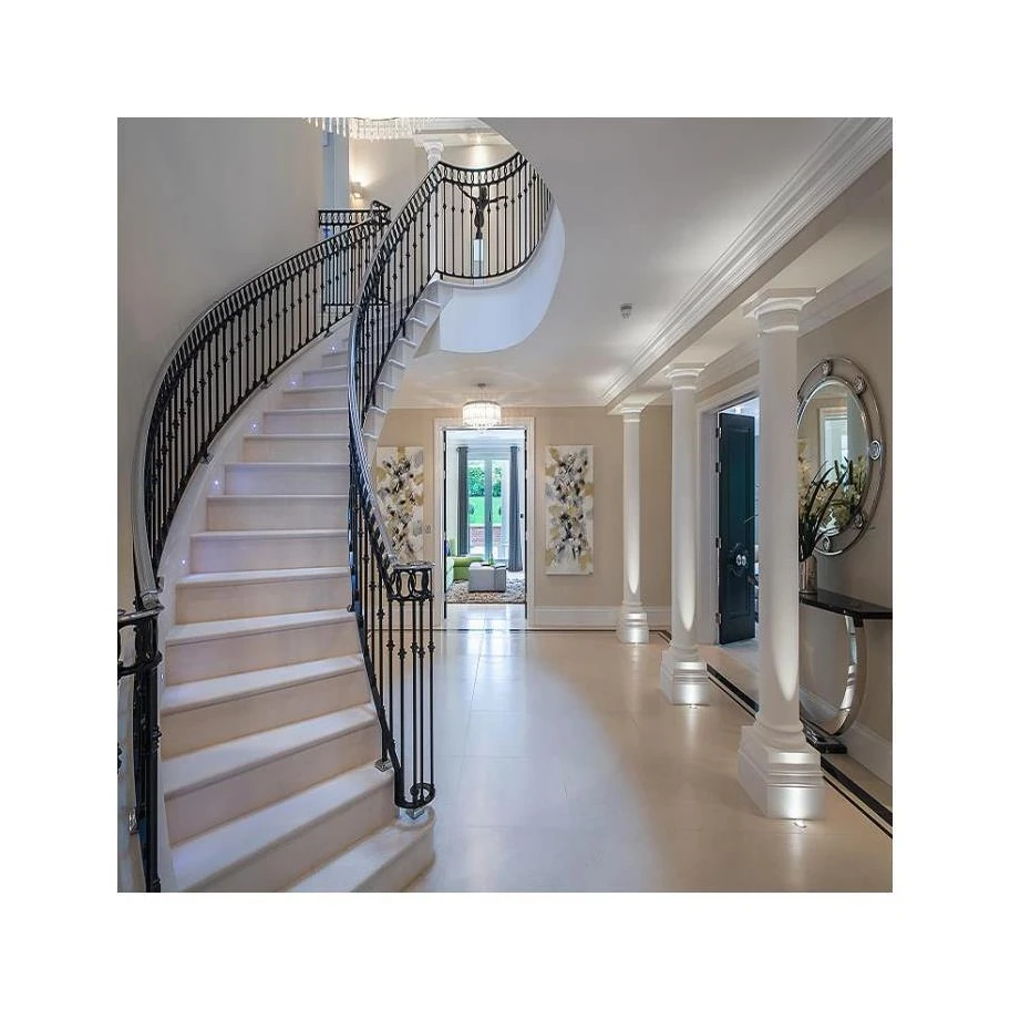 Prima curved stair metal craft steel material ladder modern new style Staircase Cable Railing Stringer Wooden Step staircase