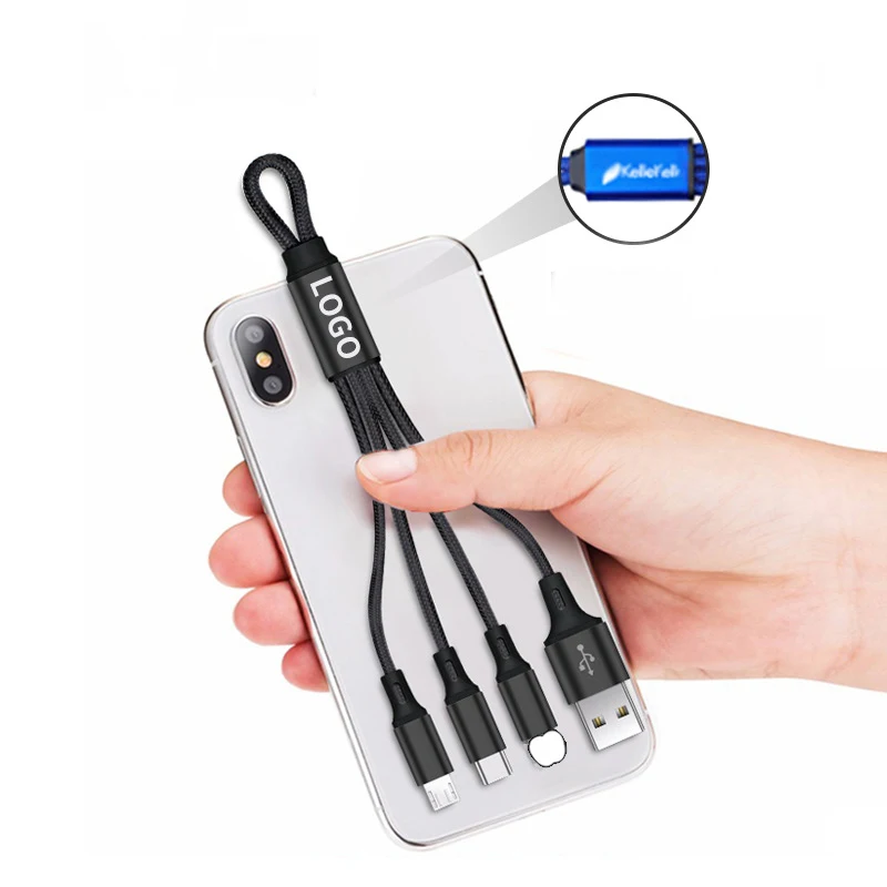 Wholesale Custom Logo Universal Charger 3 In 1 Multi USB Charging Cable High Quality 3 in 1 USB Cable with LED Lighting logo