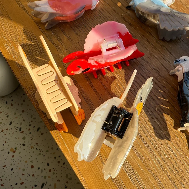 2024 New Design Cute Bird Parrot Flamingo Owl Eagle Cellulose Acetate Girl Hair Claw Women Hair Clip