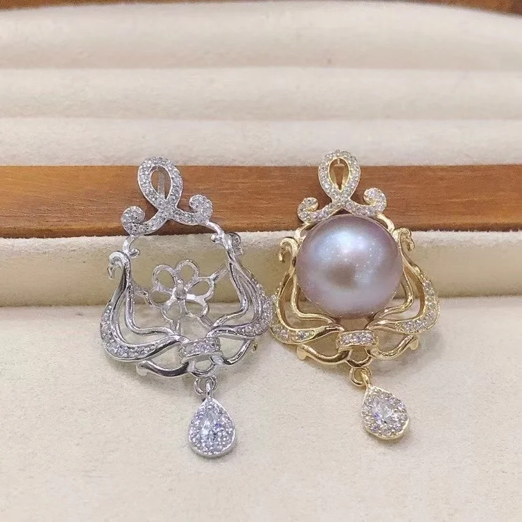 921P 11-12mm Real Natural Freshwater pearl necklace with 925 sterling silver with Gold Plated pendant necklace