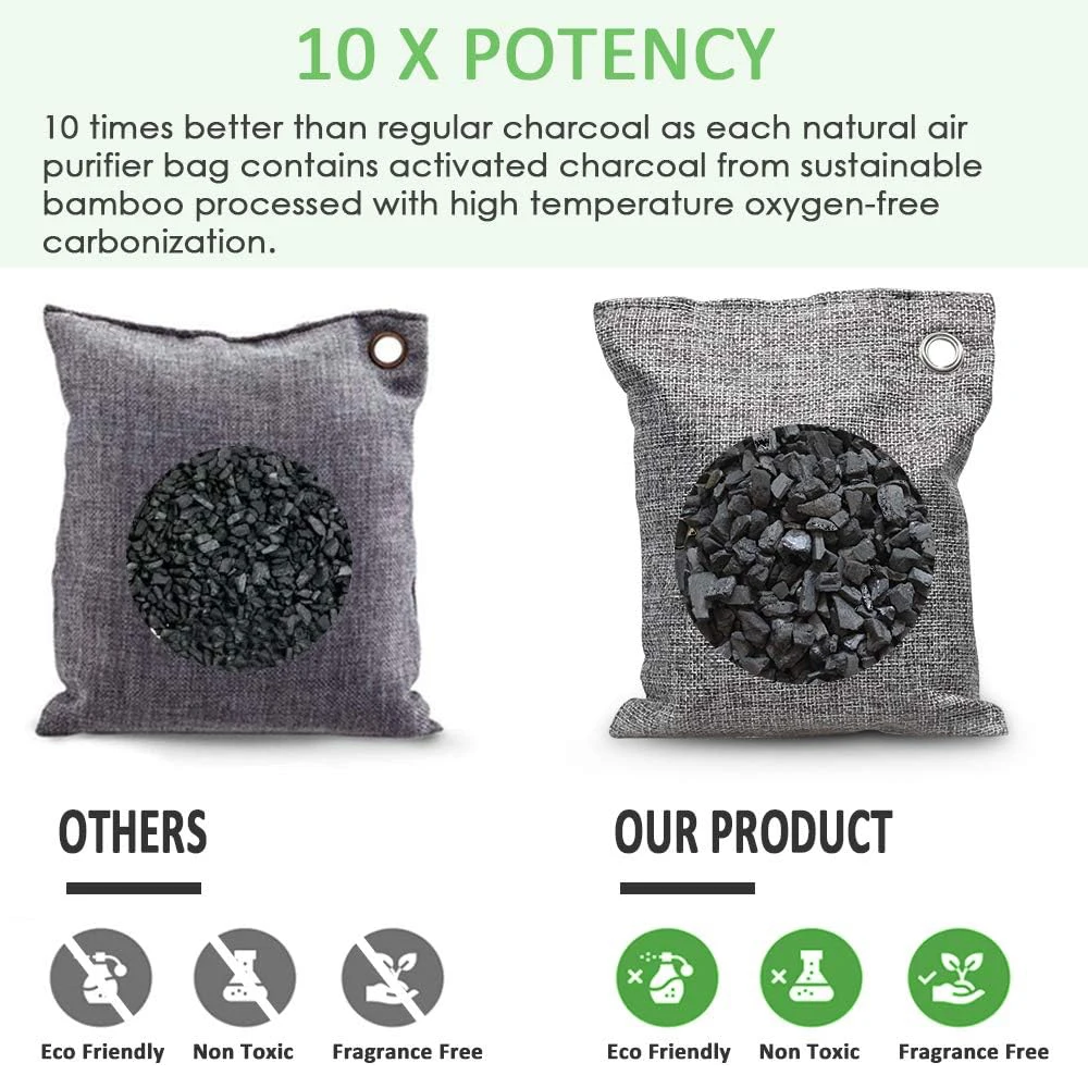 Bamboo Charcoal Air Purifying Bags Activated Charcoal Odor Absorber for Home Car Closet Pets Basement Odor Eliminator -Grey