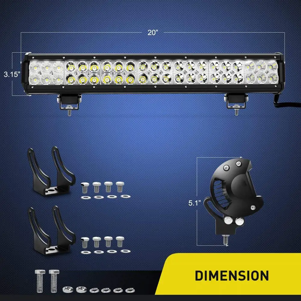 New Full Black 20Inch DC12V 24V Input Car 126W CREES LED Offroad Light Bar Flood Spot Combo Beam