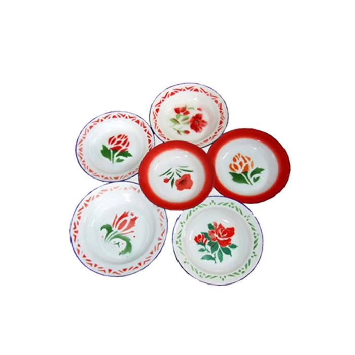 Cheap price African style custom color flower pattern large size tableware metal steel enamel deep rice plate