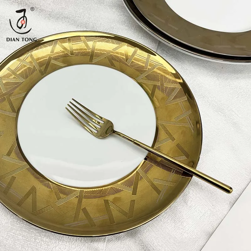 Unique Luxury Gift Weeding Dinner Set Gold White Porcelain Dishes Plates Sets Dinnerware Decor Ceramic Plates For Restaurant