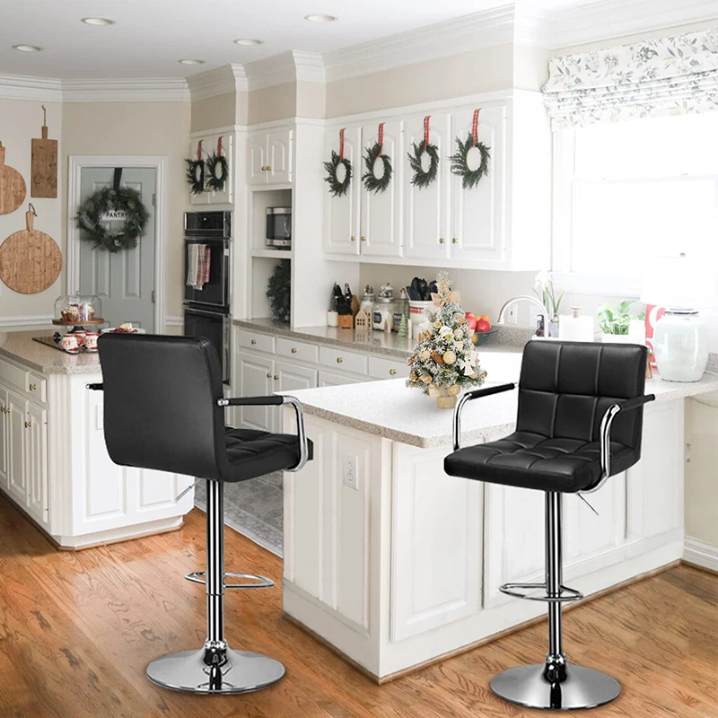 Modern Stool Bar Chair Design Swivel Lift Leather Upholstered High Bar Chair With Armrest