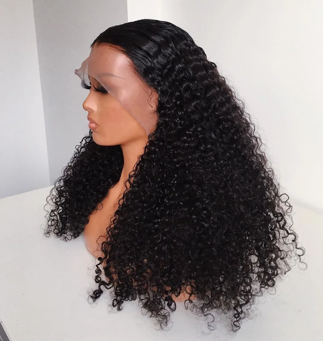 Premier 8 inch to 30 inch 13X6 lace frontal wig with elastic band 3B Curly brazilian hair wigs for black women
