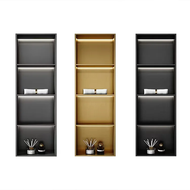 Customized 304 Stainless Steel Black Gold White Chromed Bathroom Shower Niche Embedded Wall Mouted Shower Niche