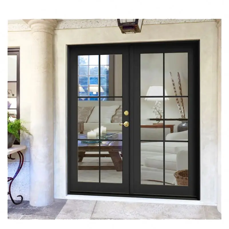 Factory Price Wrought Iron Metal Glass Double Entry Patio Doors Front Exterior Doors With Laminated Glass