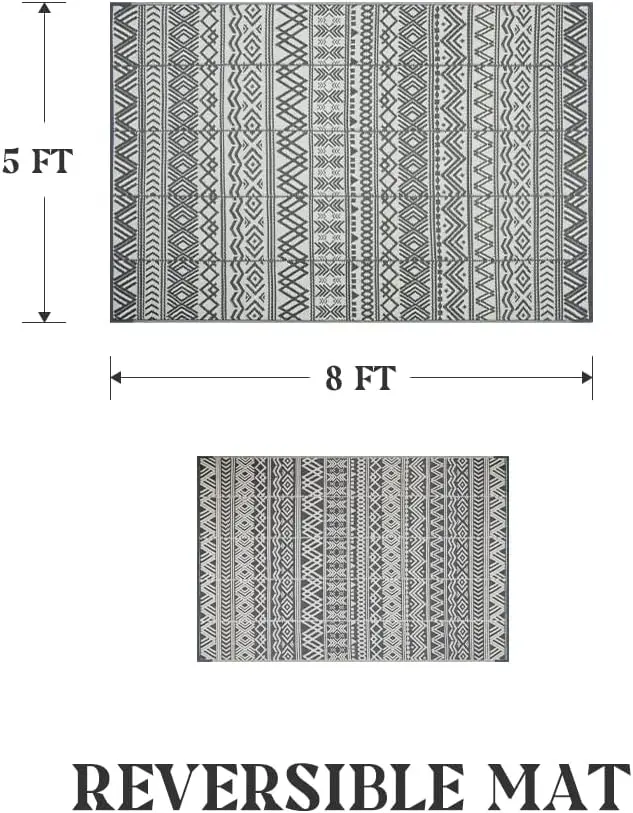 Reversible Woven Plastic Straw Rug Waterproof Outdoor Carpet Mat for RV Beach Patio Backyard Pool Deck Picnic Camping