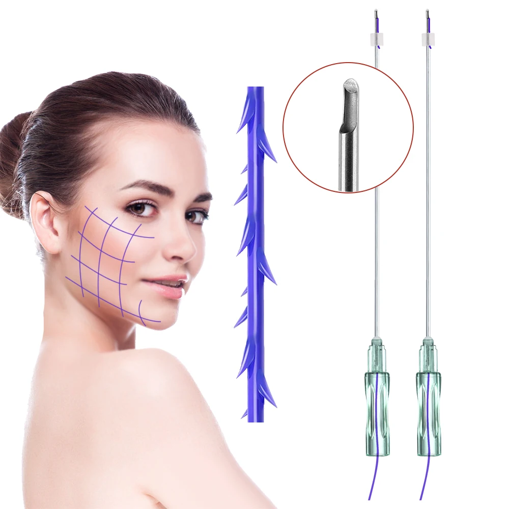 Korean V Hilos Tensores 21G 100mm Face Lifting Barbed Type L 6D Cog Lift Pdo Thread