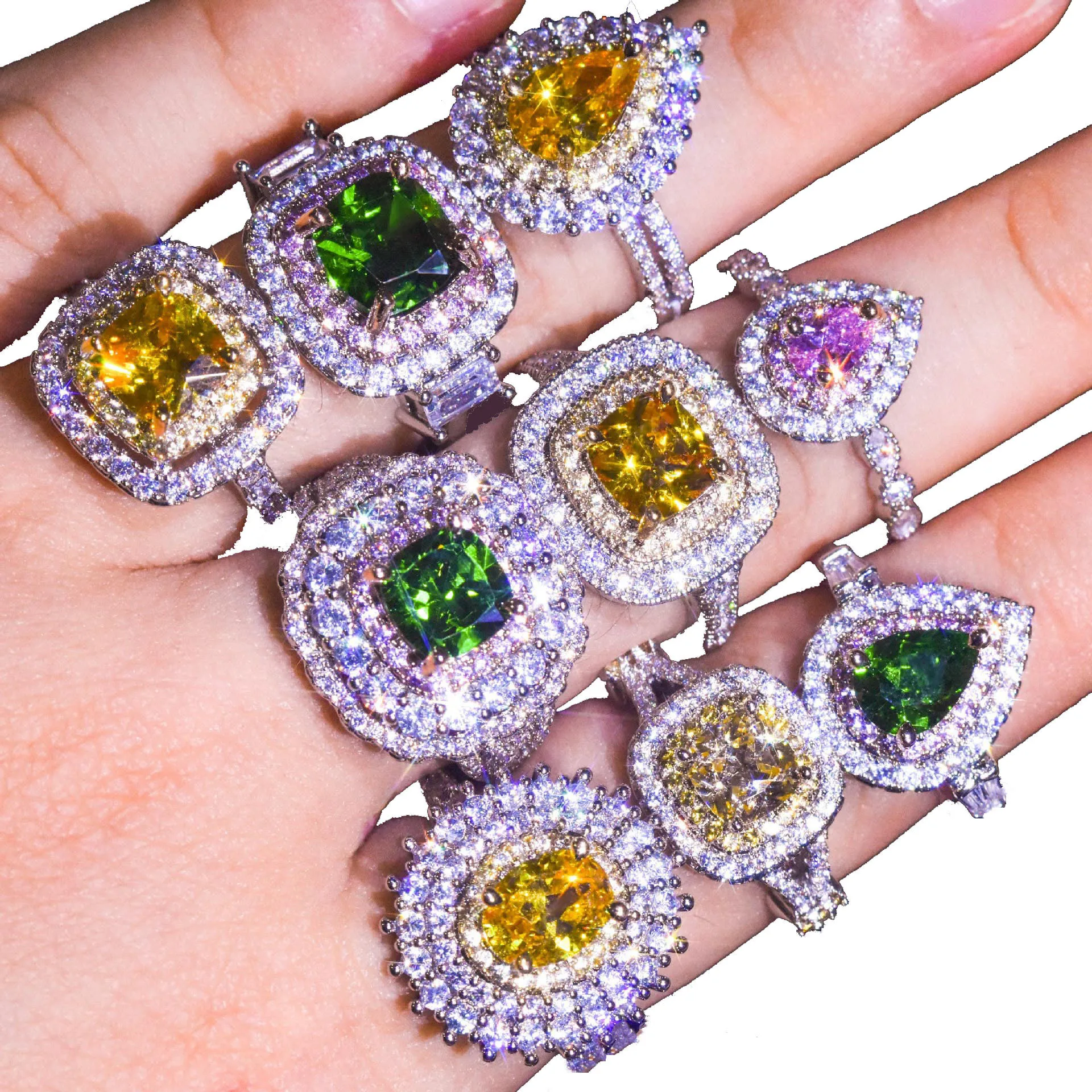 Wholesale 2022 PT950 Platinum - plated Moissanite Square Group Set Irregular Shape Engagement Wedding Rings