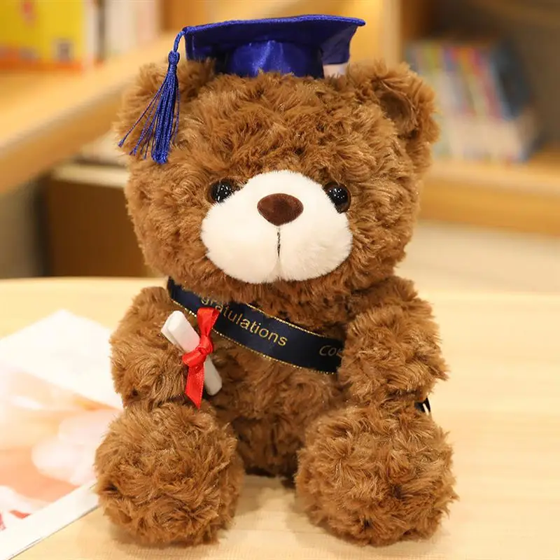 Small Size Doctor Bear Plush Toy Doll Graduation Commemorative Gift for Children Wearing  Hat