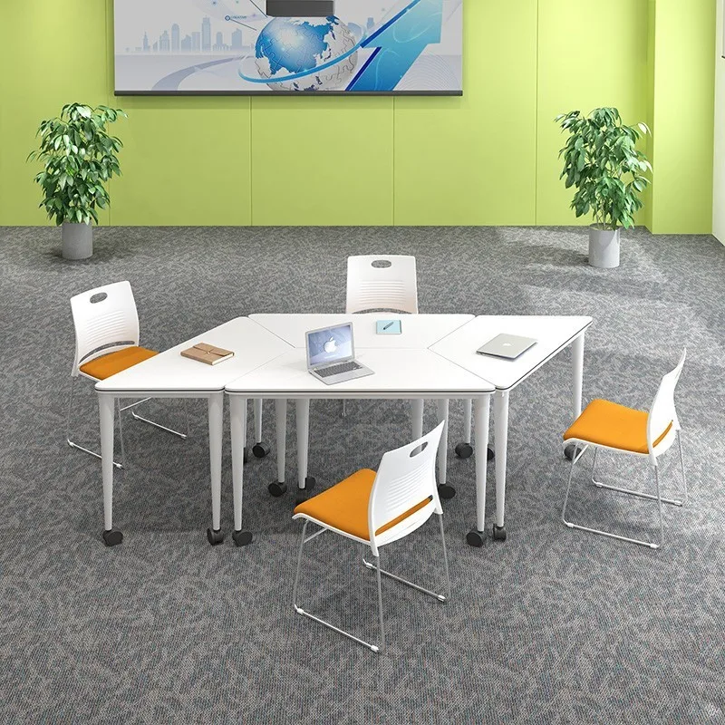 Best Conference Modern Meeting Table and Chairs Set Extendable Paint Baking Veneer Microphone White
