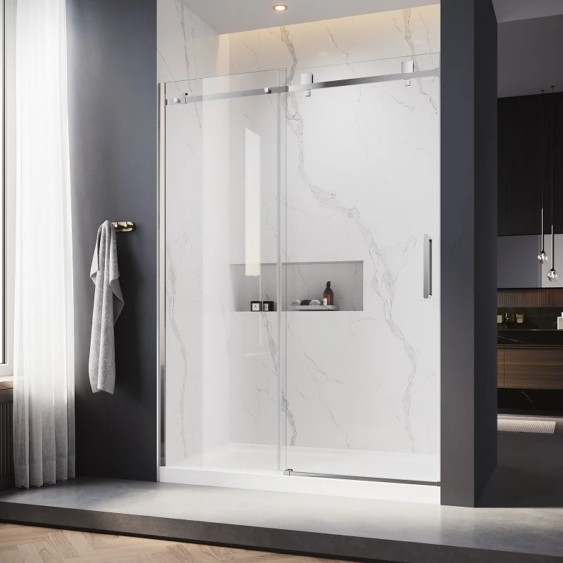 Hot Selling Stainless Steel Frameless Shower Screen Hotel Corner Tempered Glass Sliding Shower Doors