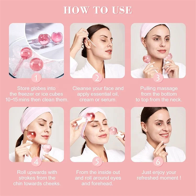 Home Beauty Facial Ice Roller Cooling Globe Set Cryo Massage Ball gold Stainless Steel Mini Facials Ice Globes For Face