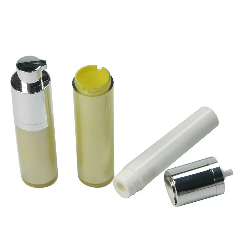 10ml 15 ml yellow Bottle WIth silver Top and Bottom Twist Up Plastic Cosmetic Airless Pump Bottle