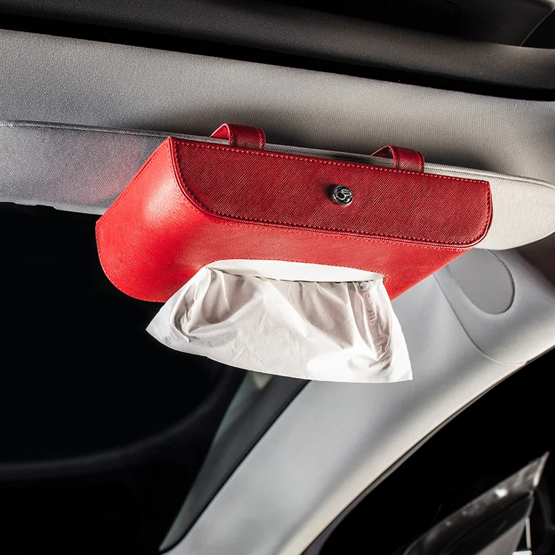 2021 New Car Interior Accessories Portable Visor Tissue Holder PU Leather Box Organizer