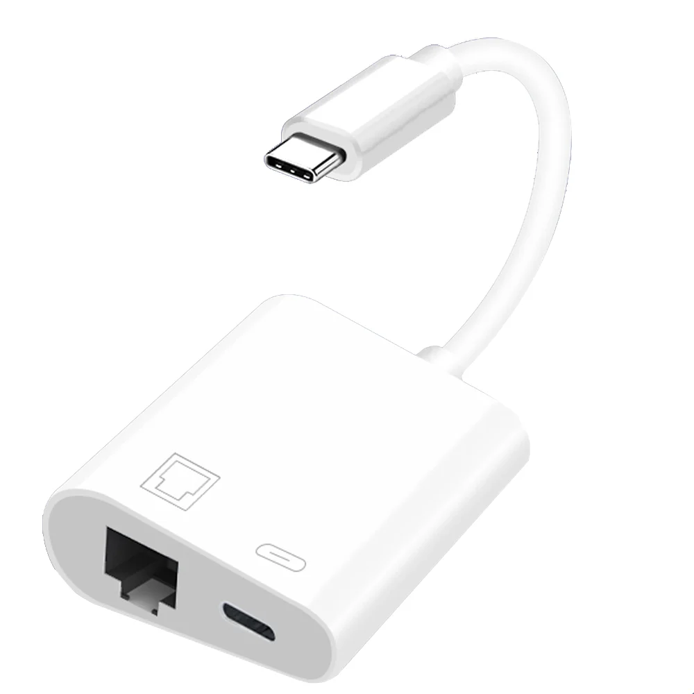 USB C к Ethernet адаптер с портом типа C 100 Мбит/с RJ45 Lan и Type C 2 в 1 конвертер Портативный Ключ для телефона планшета ноутбука