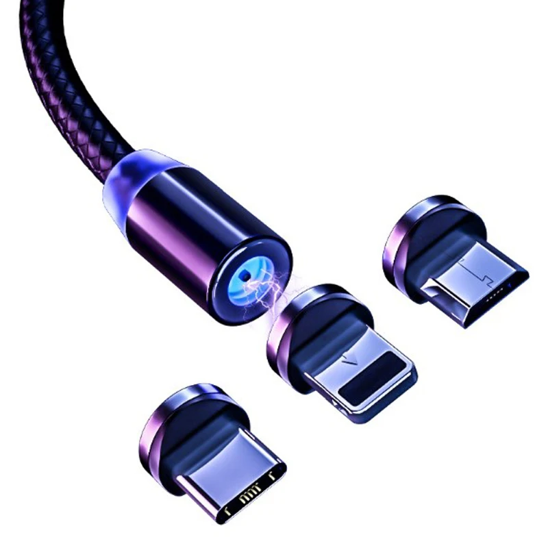 Нейлоновый Плетеный мобильный телефон Быстрая зарядка Магнитный USB-кабель 3 в 1 Type C Micro для Samsung для iPhone кабель