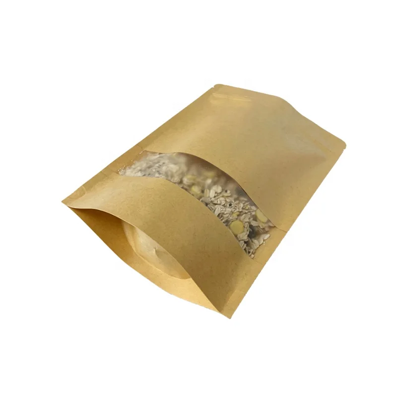 Custom Printed Resealable Zipper Craft Food Packaging Stand Up Pouch Kraft Paper Bags With Your Own Logo