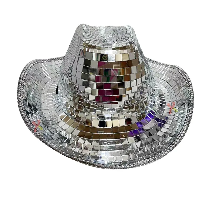 Silver Sparkling Mirror Ball Space Cowboy Hat Custom-Size Adult Disco Cowgirl Hat