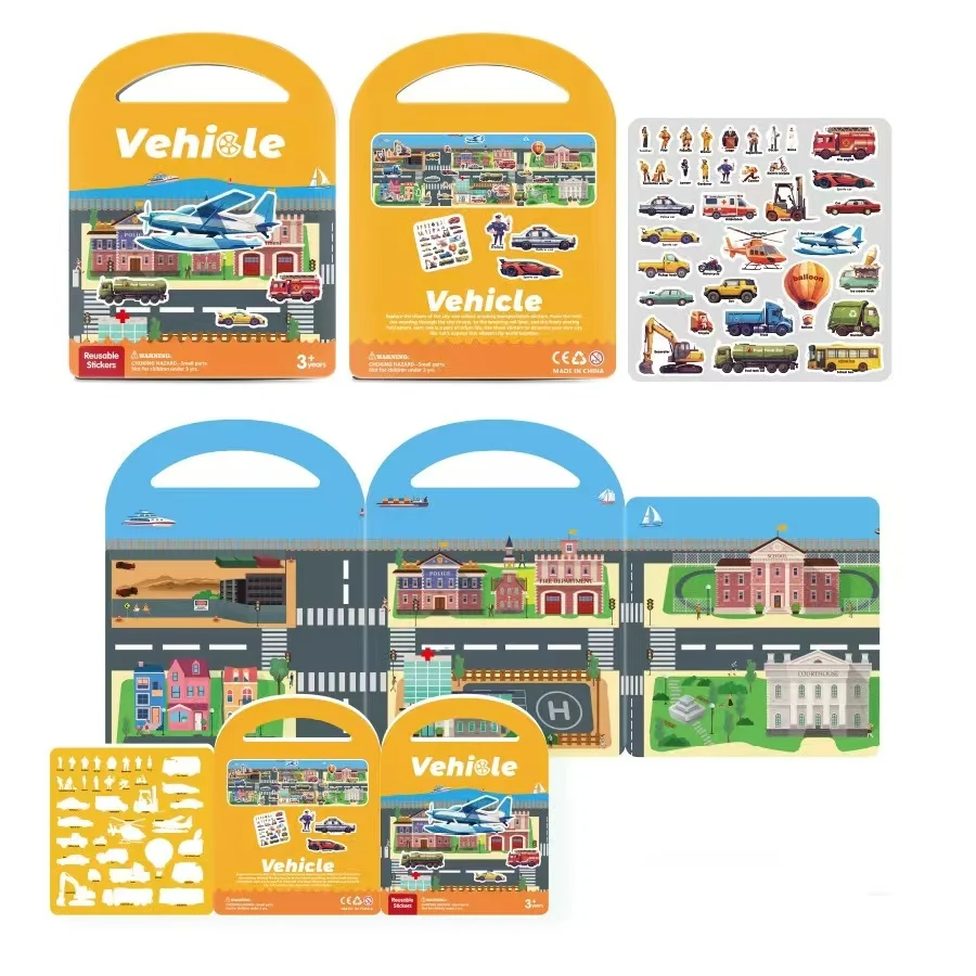 Jelly sticker book handheld quiet book children DIY transportation puzzle class early education free cutting repeated stickers