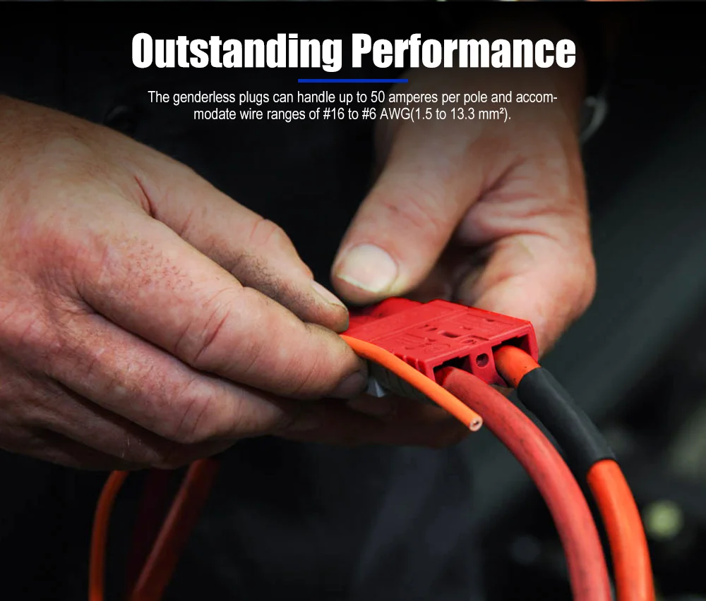 Red Waterproof 12V 24V 6AWG 50A Anderson Style Plug Connectors