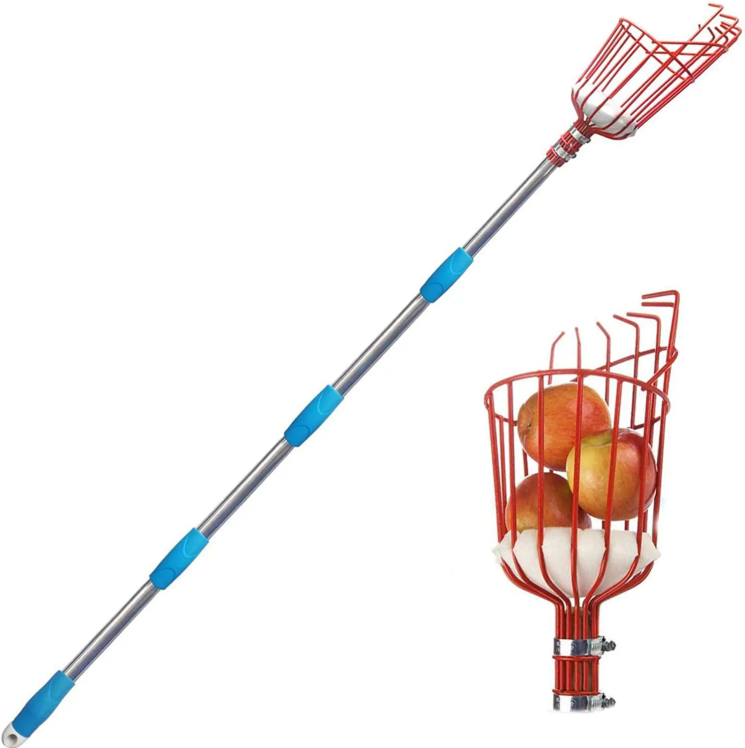 POLEPRO fruit picker metal basket with stainless steel pole stick