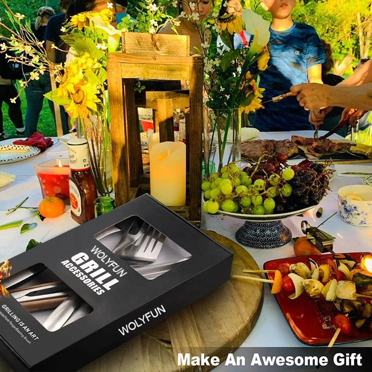 Heavy Duty BBQ Accessories BBQ Tongs Tool Set 4Pcs  Stainless Steel Grill Tools Set For Backyard Restaurant Outdoor Kitchen