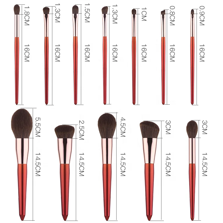 RTS Red 12pcs Portable Soft Synthetic Hair Hourglass Kids Makeup Brush Set Soap Marble New High Quality 2023 Mascara Travel Size