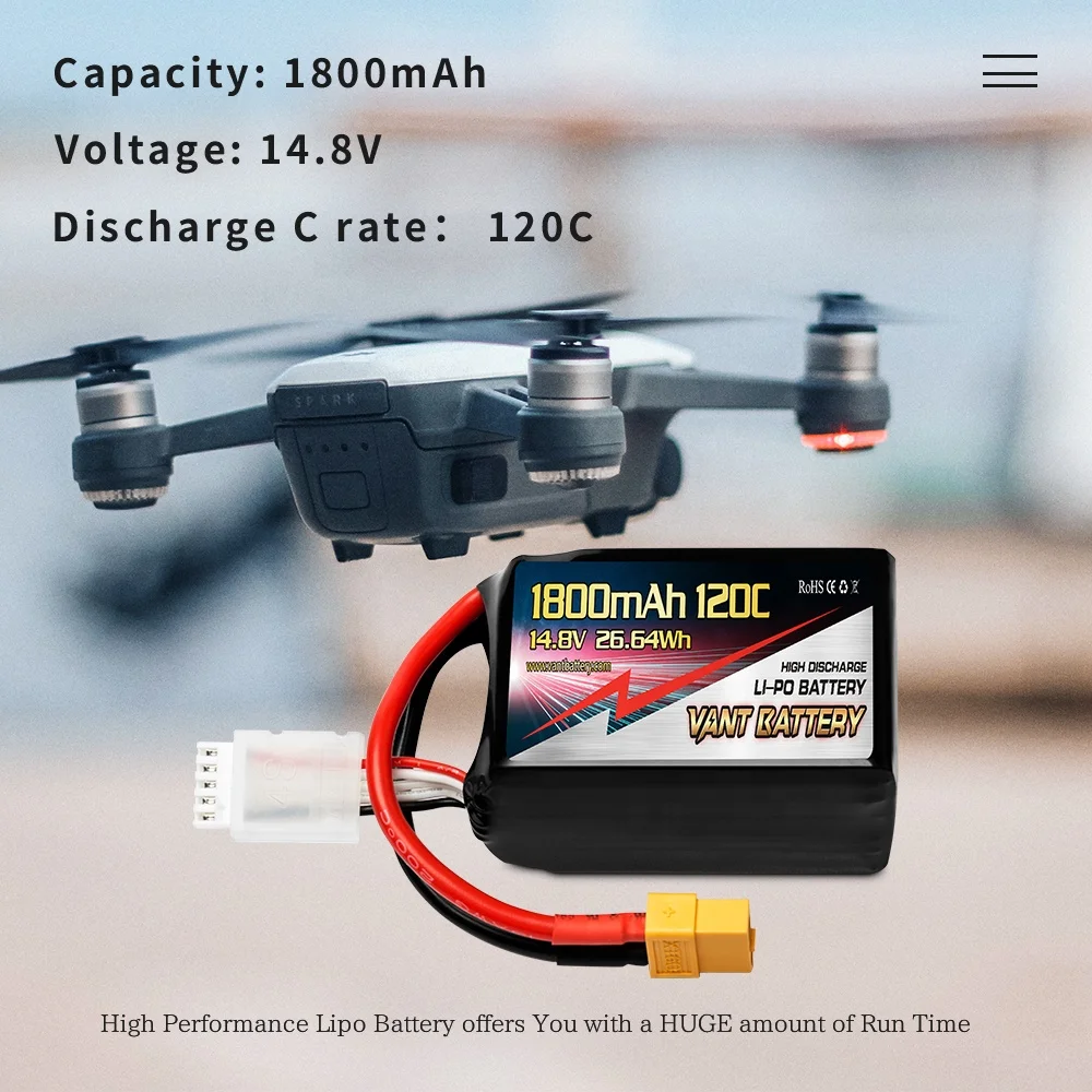 VANT FPV 1800mAh 14.8V 120C 4S1P Lipo Battery Pack drone rechargeable battery for RC toys boat