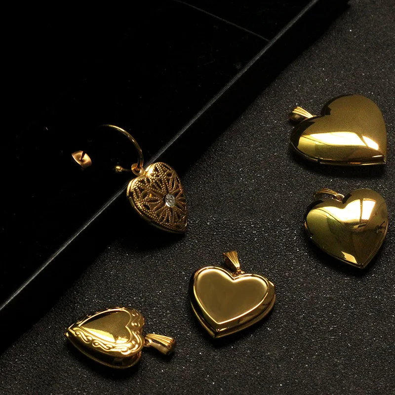 High Quality Stainless Steel 18K Gold Plated DIY Heart Picture Locket Pendants For Necklace