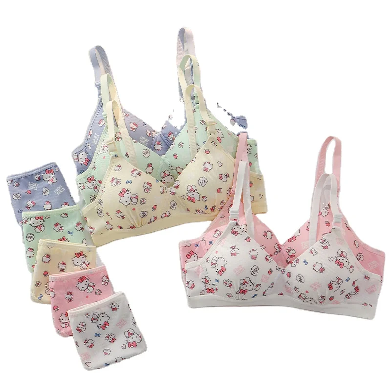 Ruun hot kitty Underwear set girls gifts student sweet Sexy Bra No Wire Push Up Sports Shockproof Elastic Bra Pants Women Briefs