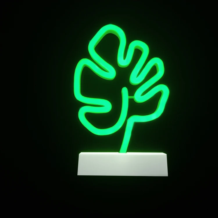 
2021 desk green monstera leaf 2835 led neon lights with base 